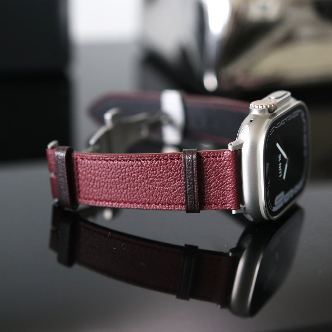 Luxury Apple watch band - Bordeaux Luxe Edition - French Chèvre leather