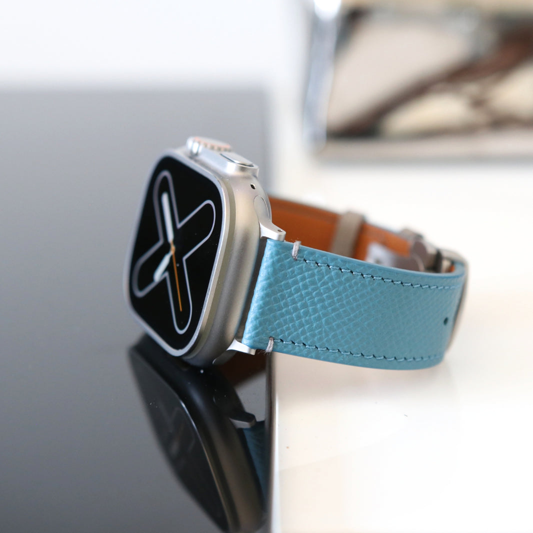 Luxury Apple Watch Band - Bleu Pastel Edition - French Epsom leather