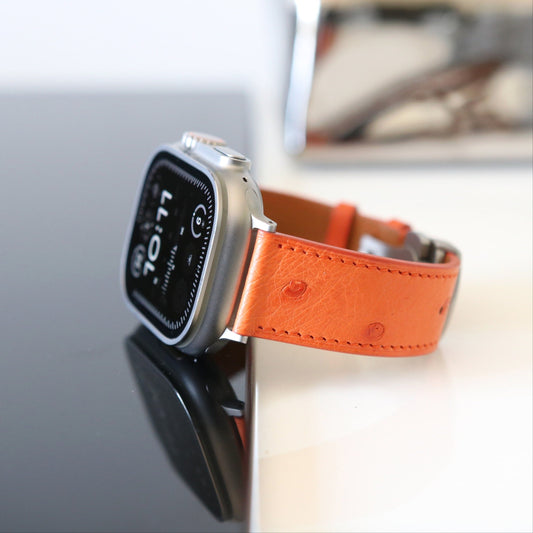 Apple Watch leather band in orange