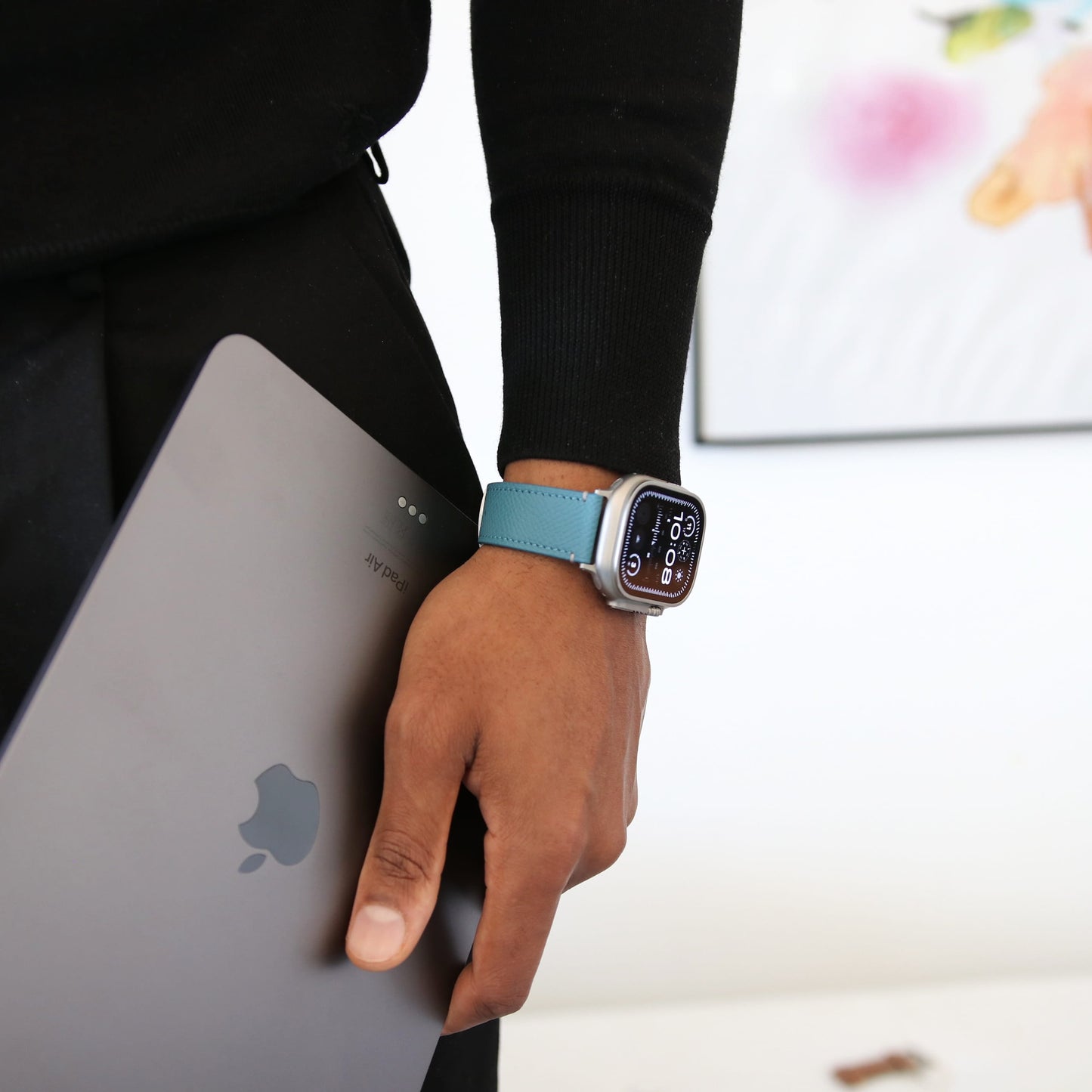 Luxury Apple Watch Band - Bleu Pastel Edition - French Epsom leather