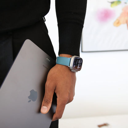 Luxury Apple Watch Band - Bleu Pastel Edition - French Epsom leather