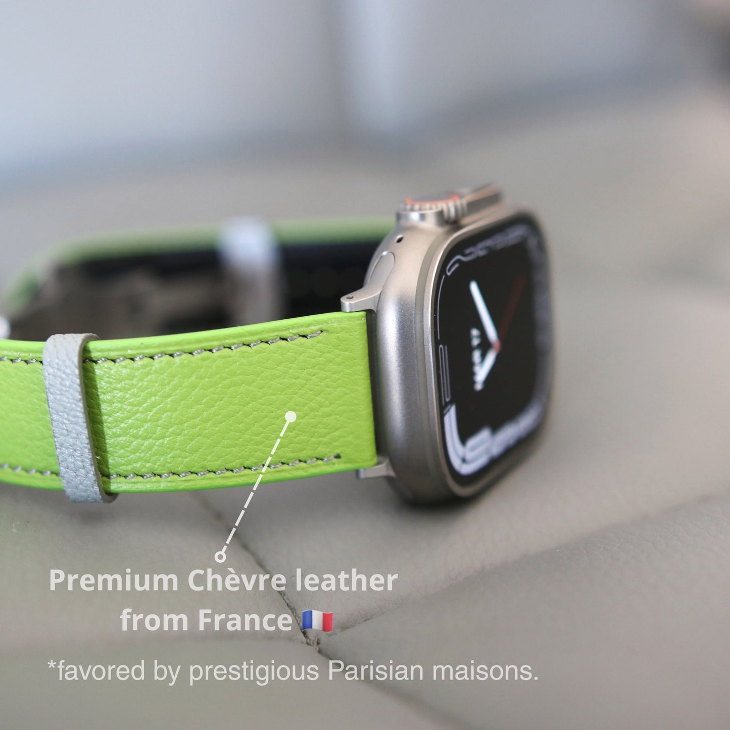 Luxury Apple Watch band - Vert Neon Edition - French Chèvre leather