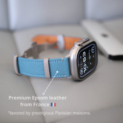 Luxury Apple Watch Band - Bleu Pastel Edition - French Epsom leather