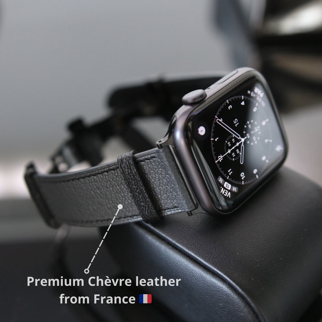 Luxury Apple watch band - Gris Orage Edition - French Chèvre leather