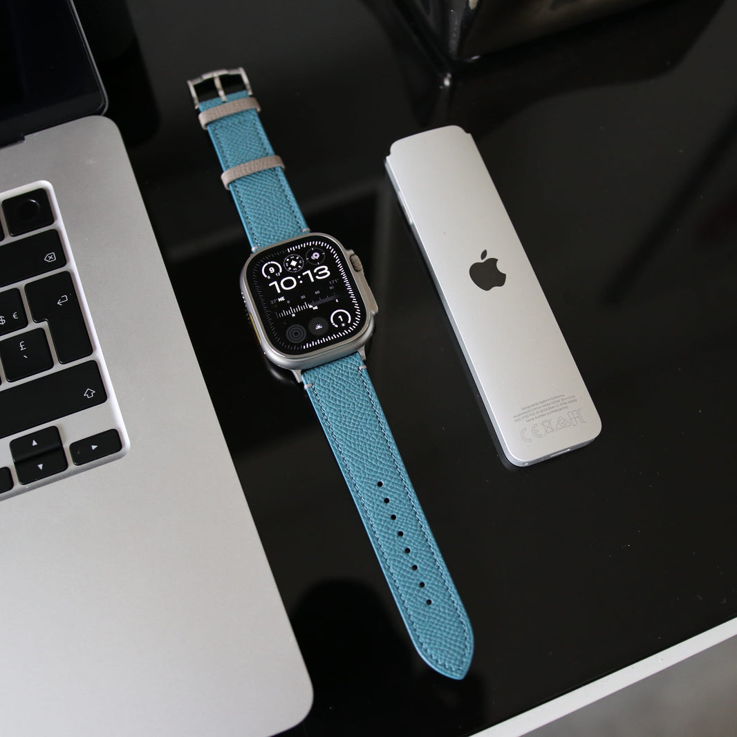 Luxury Apple Watch Band - Bleu Pastel Edition - French Epsom leather