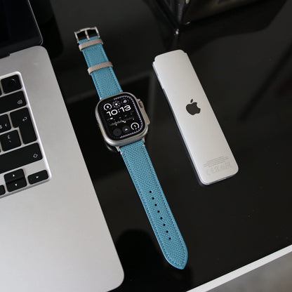 Luxury Apple Watch Band - Bleu Pastel Edition - French Epsom leather